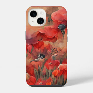 Painterly red poppies and custom text iPhone 14 case
