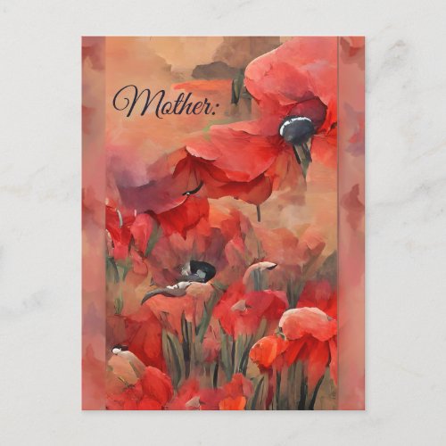 Painterly red poppies and custom text postcard