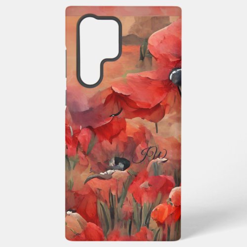 Painterly red poppies and custom text samsung galaxy s22 ultra case