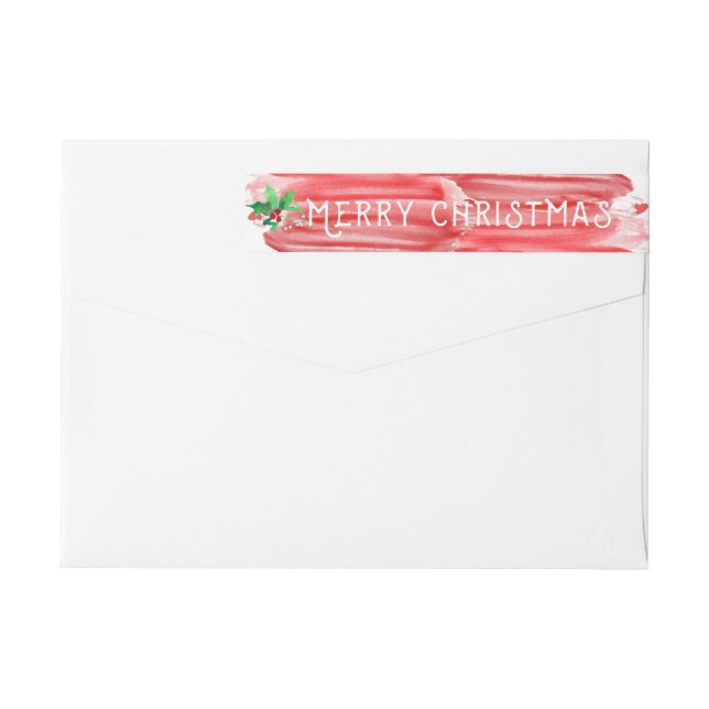Painterly Red Watercolor Christmas Holly Custom Wrap Around Label (Back)
