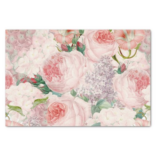 Painterly Retro Roses Lilacs Flower Spring Pattern Tissue Paper ...