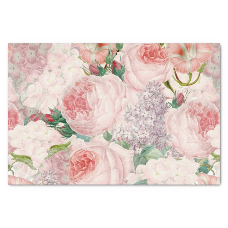 Painterly Retro Roses Lilacs Flower Spring Pattern Tissue Paper | Zazzle