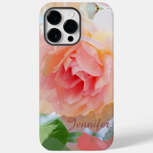 Painterly romantic pink Rose  custom Name Case_Mate iPhone 14 Pro Max Case