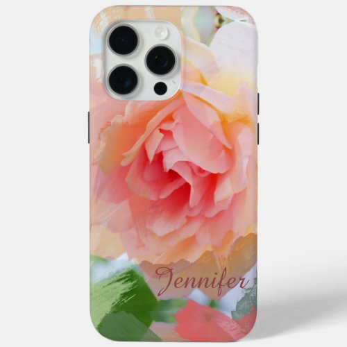 Painterly romantic pink Rose  custom Name iPhone 15 Pro Max Case