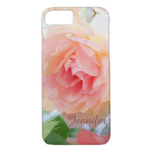 Painterly romantic pink Rose  custom Name iPhone 87 Case