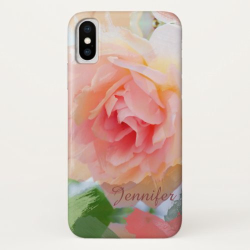 Painterly romantic pink Rose  custom Name iPhone X Case