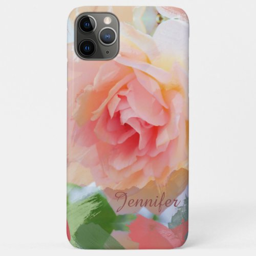 Painterly romantic pink Rose  custom Name iPhone 11 Pro Max Case