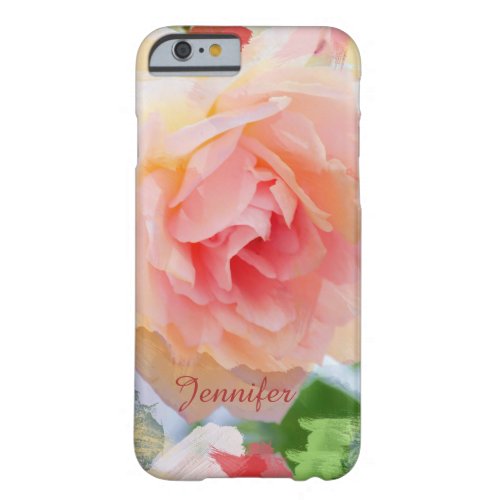 Painterly romantic pink Rose  custom Name Barely There iPhone 6 Case