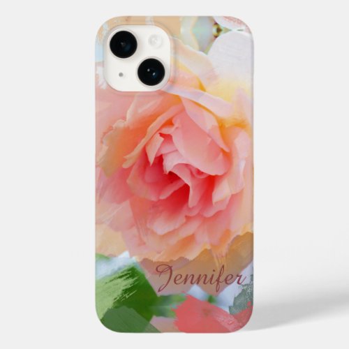 Painterly romantic pink Rose  custom Name Case_Mate iPhone 14 Case