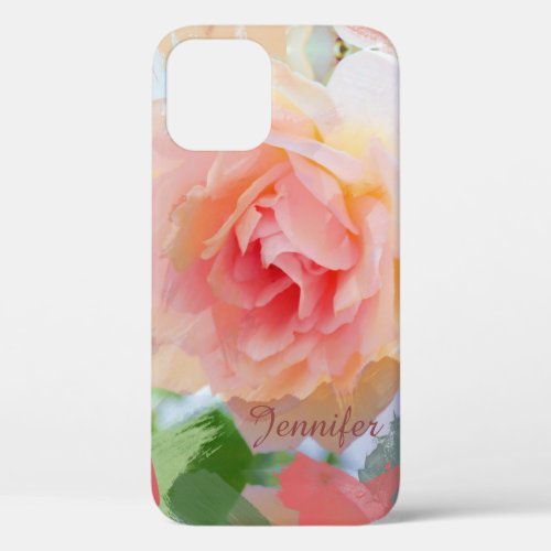Painterly romantic pink Rose  custom Name iPhone 12 Case