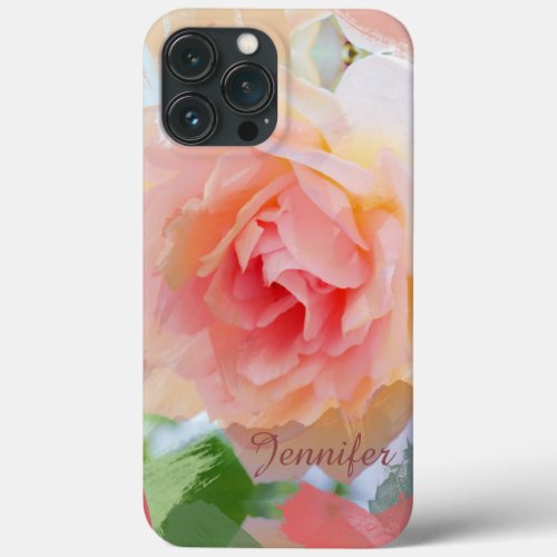 Painterly romantic pink Rose  custom Name iPhone 13 Pro Max Case