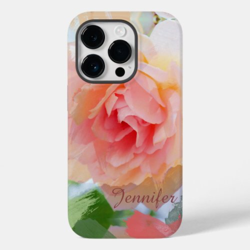 Painterly romantic pink Rose  custom Name Case_Mate iPhone 14 Pro Case