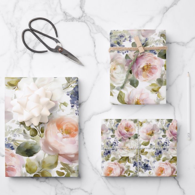 Painterly Roses and flowers Wrapping Paper Sheets (Front)