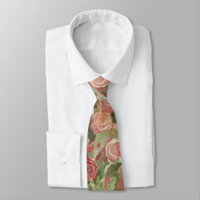 Painterly roses neck tie (Tied)