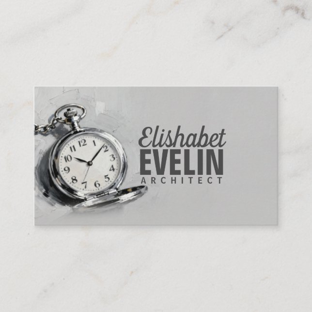 Painterly Silver Pocket Watch g543 Business Card (Front)