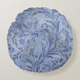 Painterly Smokey Blue Dreamy Hues Round Pillow