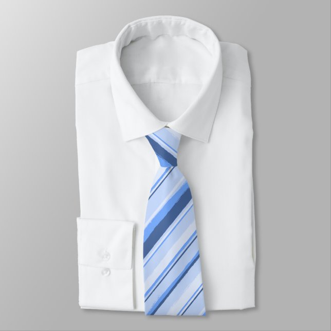 Painterly Striped Blue Two-Sided Wedding Neck Tie (Tied)