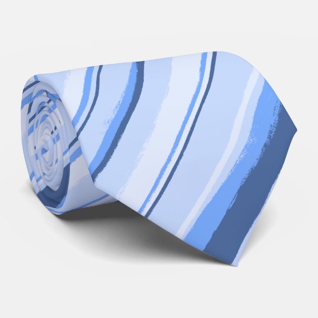 Painterly Striped Blue Two-Sided Wedding Neck Tie (Rolled)