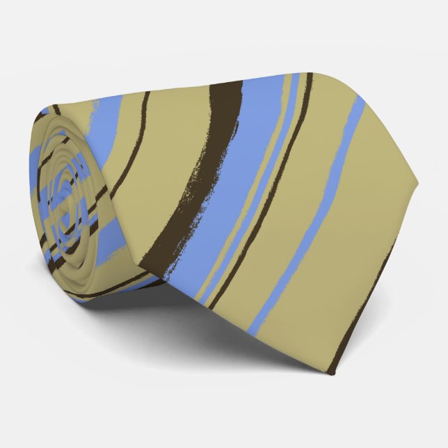 Painterly Striped Khaki, Brown & Peri Two-Sided Tie (Rolled)