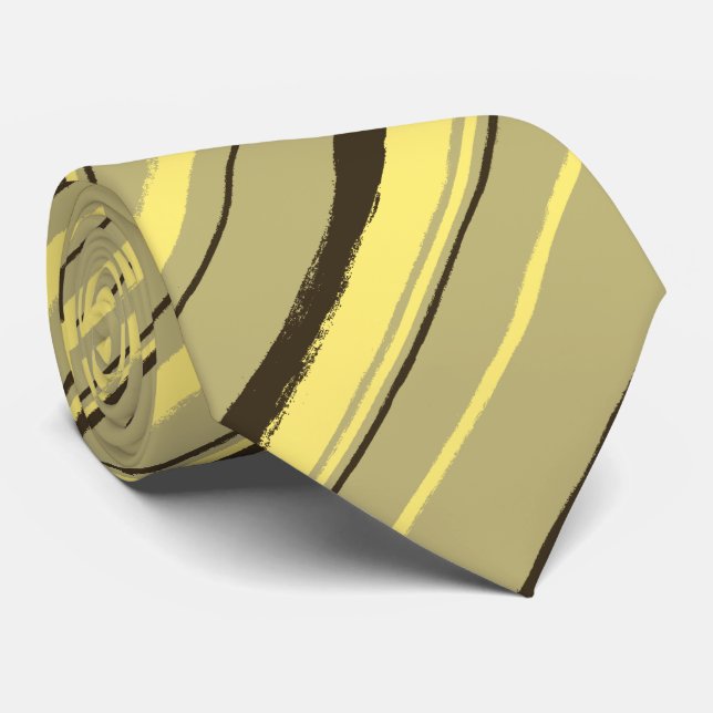 Painterly Striped Khaki, Brown & Yellow Two-Sided Neck Tie (Rolled)