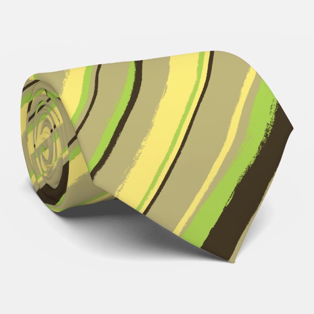 Painterly Striped Khaki, Yellow & Lime Two-Sided Tie (Rolled)
