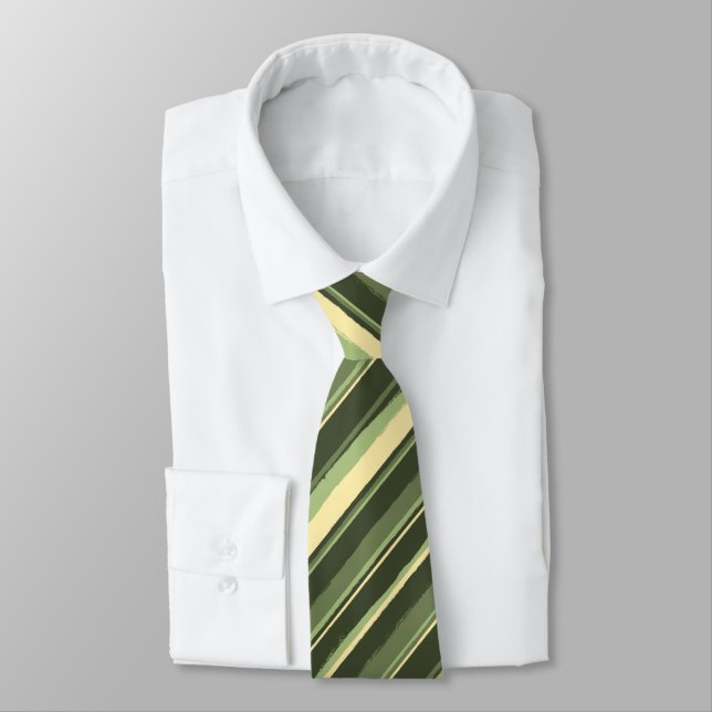 Painterly Striped Olive & Yellow Two-Sided Neck Tie (Tied)