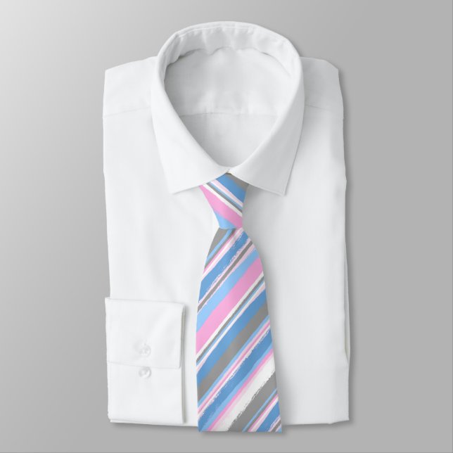 Painterly Striped Pink & Blue Two-Sided Wedding Neck Tie (Tied)