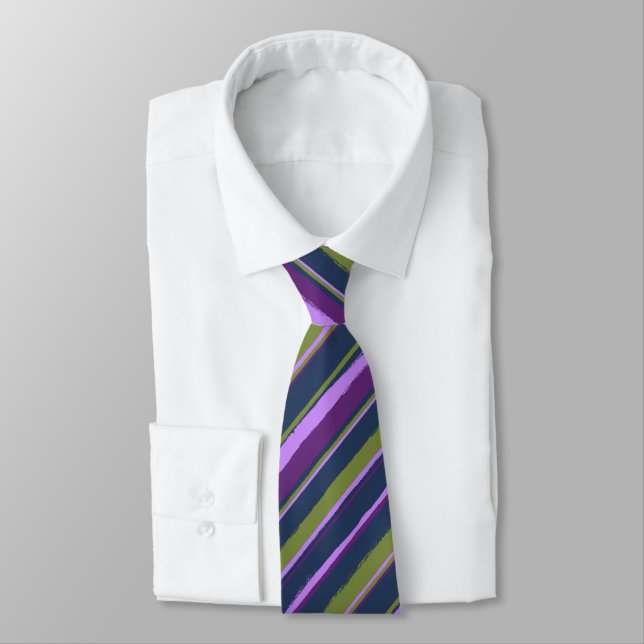 Painterly Striped Violet, Olive & Navy Two-Sided Tie (Tied)