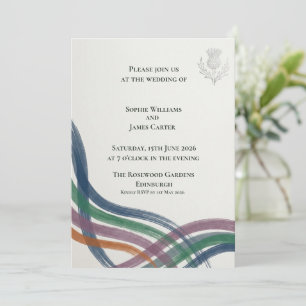 Painterly Tartan Ribbon Stripe Thistle Modern Scot Invitation
