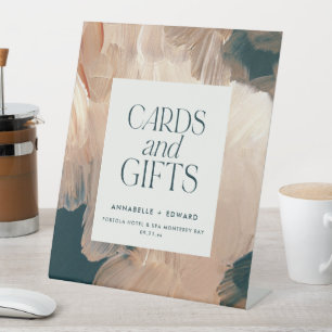 Painterly terracotta teal wedding cards and gifts pedestal sign