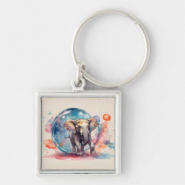 Painterly The Elephant Painting Creative Elephant  Keychain (Front)