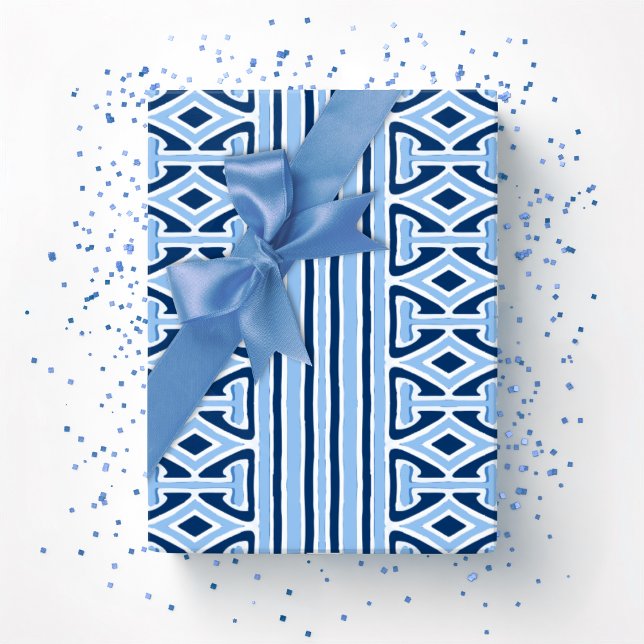 Painterly Trellis Stripe in Blue Indigo Wrapping Paper (Creator Uploaded)