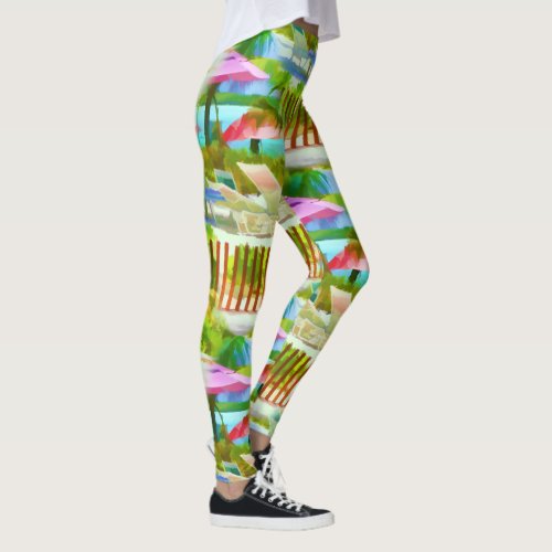 Painterly Tropical Bahama Islands Beach Pattern Leggings