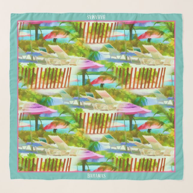 Painterly Tropical Bahama Islands Beach Pattern Scarf (Front)