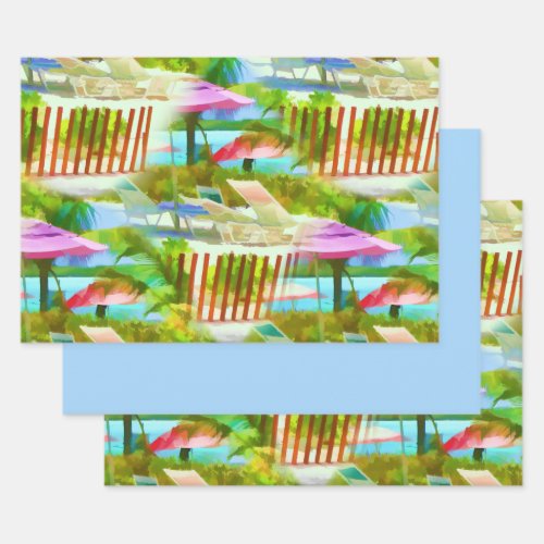 Painterly Tropical Bahama Islands Beach Pattern Wrapping Paper Sheets