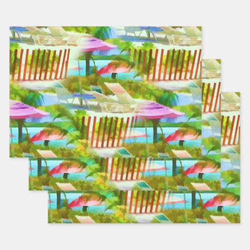 Painterly Tropical Bahama Islands Beach Pattern Wrapping Paper Sheets