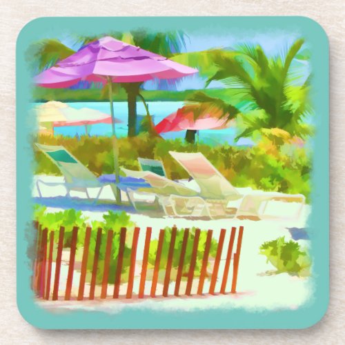 Painterly Tropical Bahama Islands Beach Scene Beverage Coaster