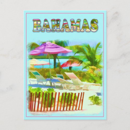 Painterly Tropical Bahama Islands Beach Scene Postcard