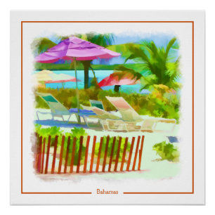 Painterly Tropical Bahama Islands Beach Scene Poster