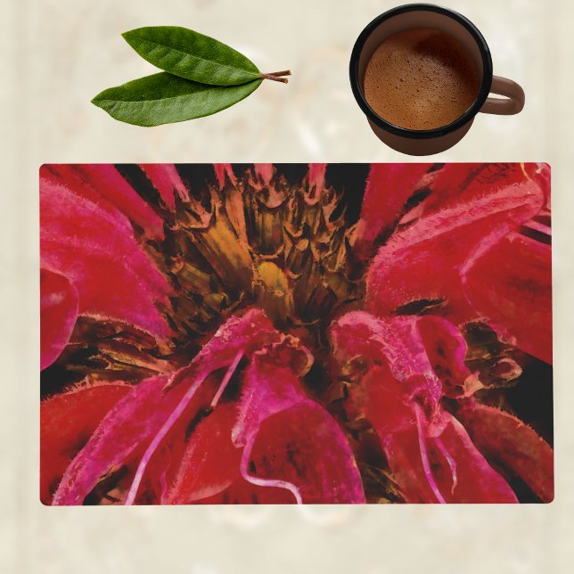 Painterly Vivid Red Bee Balm Flower Closeup Placemat (Creator Uploaded)