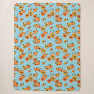 Painterly Watercolor Fall Pumpkins Orange/Blue Sherpa Blanket
