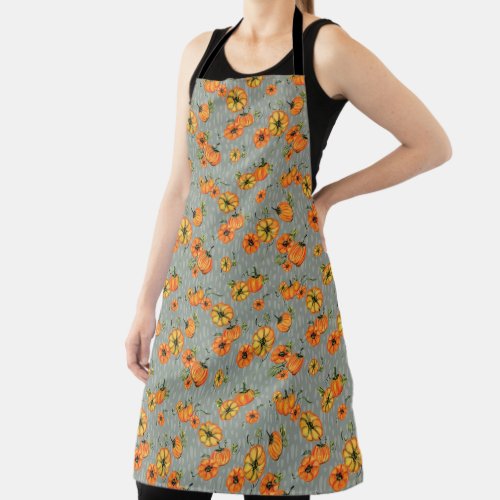 Painterly Watercolor Fall Pumpkins OrangeGreige Apron