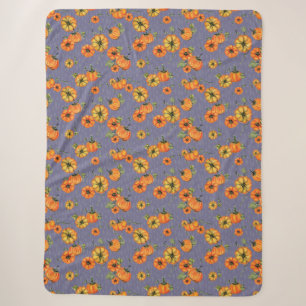 Painterly Watercolor Fall Pumpkins Orange/Purple Sherpa Blanket