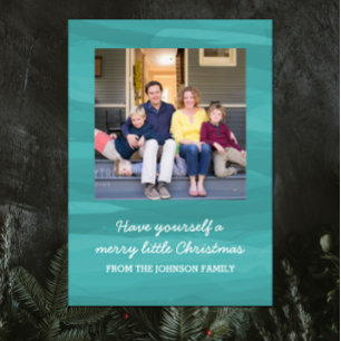 Painterly Watercolor Holiday Photo Card Teal