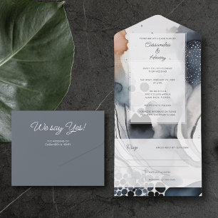 Painterly Watercolor Modern Moody Blue Wedding  All In One Invitation