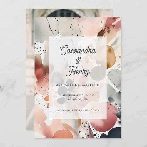 Painterly Watercolor Modern Pastel Wedding Photo Save The Date