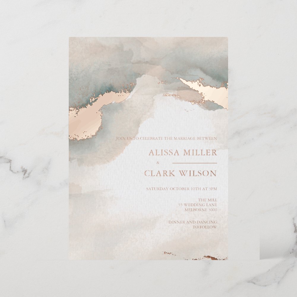 Discover Painterly Watercolor Moody Wedding  Foil Invitation