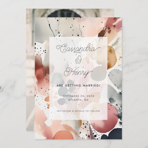 Painterly Watercolor Script Pastel Wedding Photo Save The Date