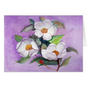 Painterly White Southern Magnolias on Lavender (Front Horizontal)