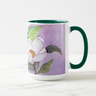 Painterly White Southern Magnolias on Lavender Mug
